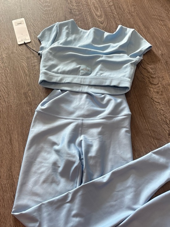 ALO Yoga Pants - ALO Yoga Ribbed Cropped Top & High-Waist Leggings Set in Light Blue